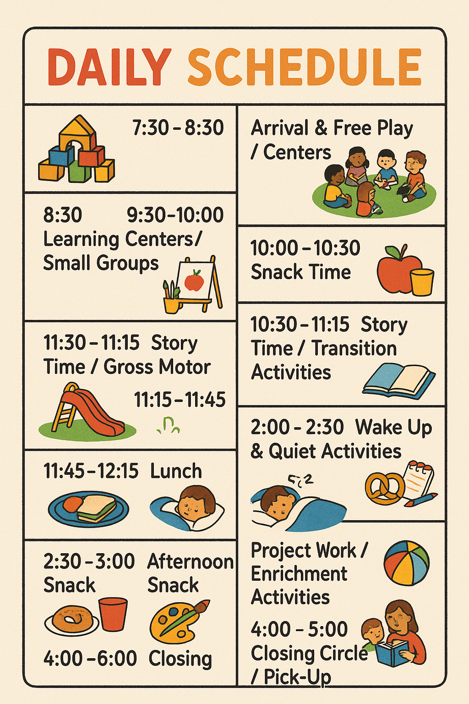 childhood education schedules for small kids